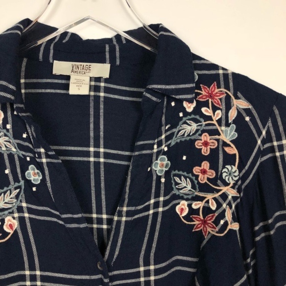 Vintage America Ries Embroidered Plaid Button Down